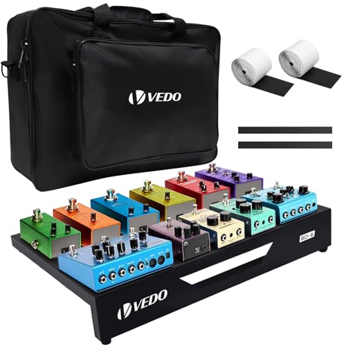 VEDO Pedalboard para guitarra, liga de alumínio, 0,9 kg, ultraleve, 45,7 cm x 31,8 cm, com estojo de transporte, tamanho padrão de 45,7 cm (inclinado), inclui velcro e abraçadeiras.