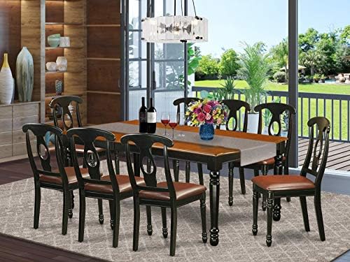 9 PC kitchen tables and chair set with one Dover eating desk and eight kitchen chairs in a Black and Cherry End