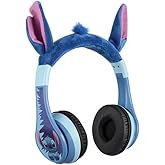 eKids Disney Stitch Bluetooth Headphones for Kids, Wireless Headphones with Microphone Includes Aux Cord (Stitch)
