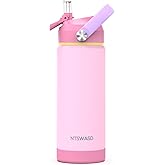 Ntswasd Kids Water Bottle with Straw,18 oz Boys Insulated Cups with Stainless Steel Leak Proof for School Boys Girls,Sport&Travel(Pink)