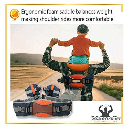 Shoulder Saddle Seat Carrier for Toddlers, Wearable, Hands-Free, Dual Safety System, Adjustable for Ages 2-5 Years, ON DADDY\'S SHOULDERS by Romi Marketing