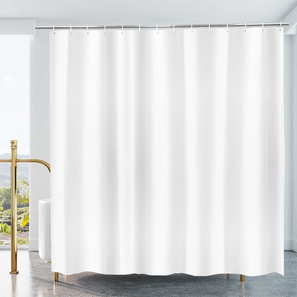 YISURE Extra Long Extra Wide Shower Curtain Liner 200x240cm, White PEVA Shower Curtain with Magnetic Bottom, Plastic Hooks, Width 79" x Height 94"