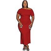 YeGine Women Plus Size Bodycon Long Dress Off Shoulder Sexy Slim Elegant Dresses
