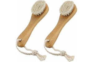 HiKin 2 Pack 6" Bamboo Handle Dry Facial Cleansing Brush with Natural Soft Horsehair Bristles, Face Brush Cleanser Skin Care Exfoliating Brush Scrubber.