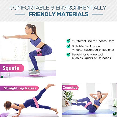Resistance Bands for Legs and Butt, Workout Exercise Hip Bands, Fitness Booty Loop Non-Slip Bands for Squats, Deadlifts, Yoga, Sport, Pack of 3 (Black, firozi, Pink)