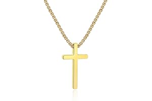 IEFSHINY Easter Gifts for Men Boys - Stainless Steel Cross Pendant Chain Necklaces for Men, Mens 16-30 Inches Chain Gold Silver Black Cross Necklace Jewelry Gifts