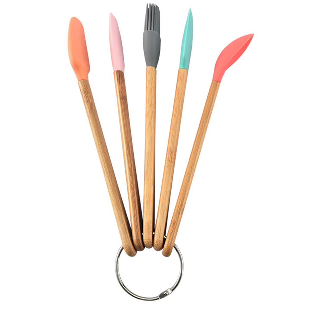 5Pcs Kids Baking Tools Set - Silicone Spatulas Measuring Spoon Oil Brush & Dough Tool for Cake Decorating & Baking