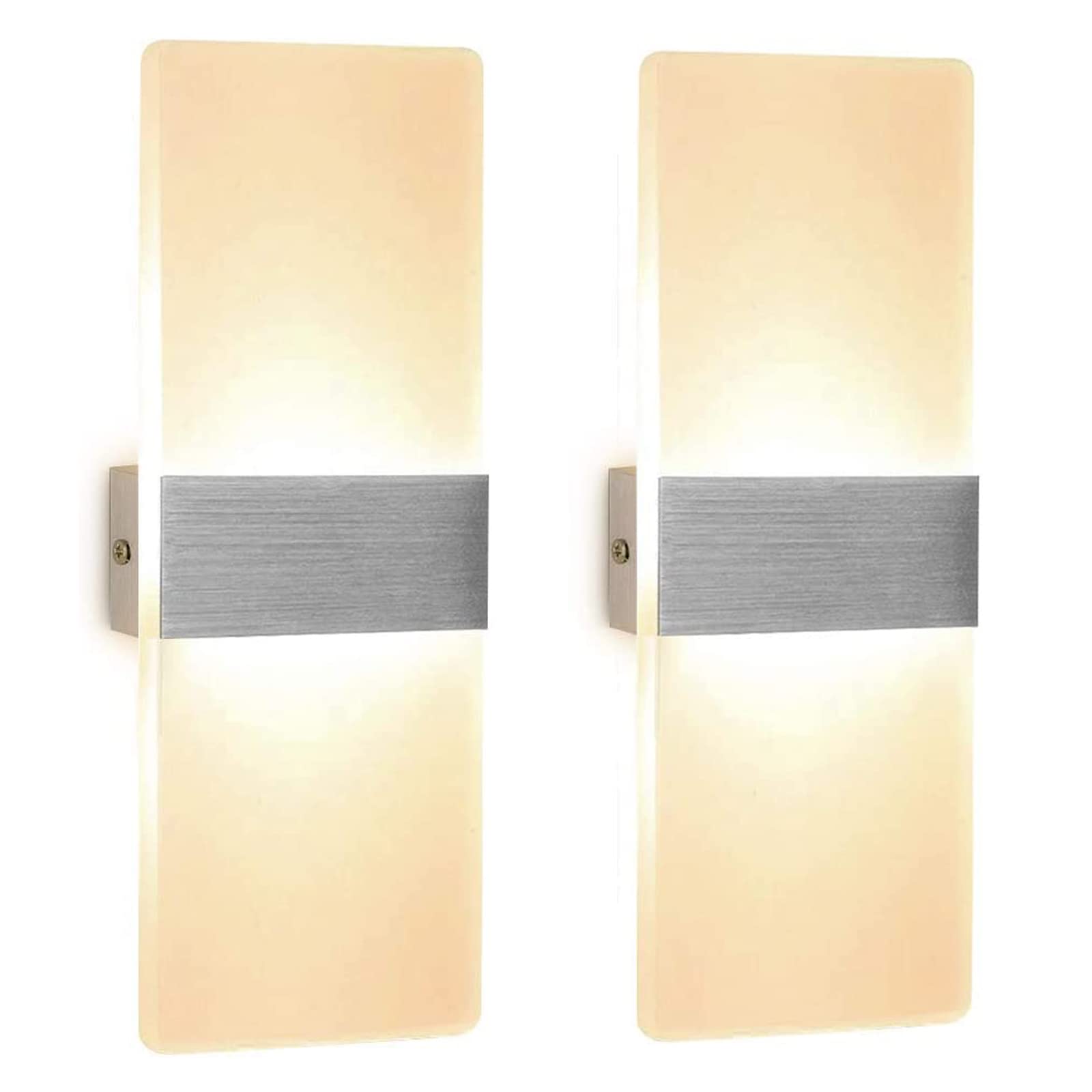 Wall Lights Indoor 12W Acrylic Modern Wall Wash Light LED Wall Lamp for Living Room, Hallway, Bedroom, Bathroom and Corridor Stairs, Warm White, 2 Pack