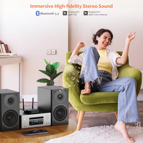 [Upgraded] 1Mii B06Pro Long Range Bluetooth 5.3 Receiver with Volume Control, aptX HD Wireless Audio Receiver for HiFi, aptX Low Latency for Old Amp (RCA Digital Optical TOSLINK Coaxial)
