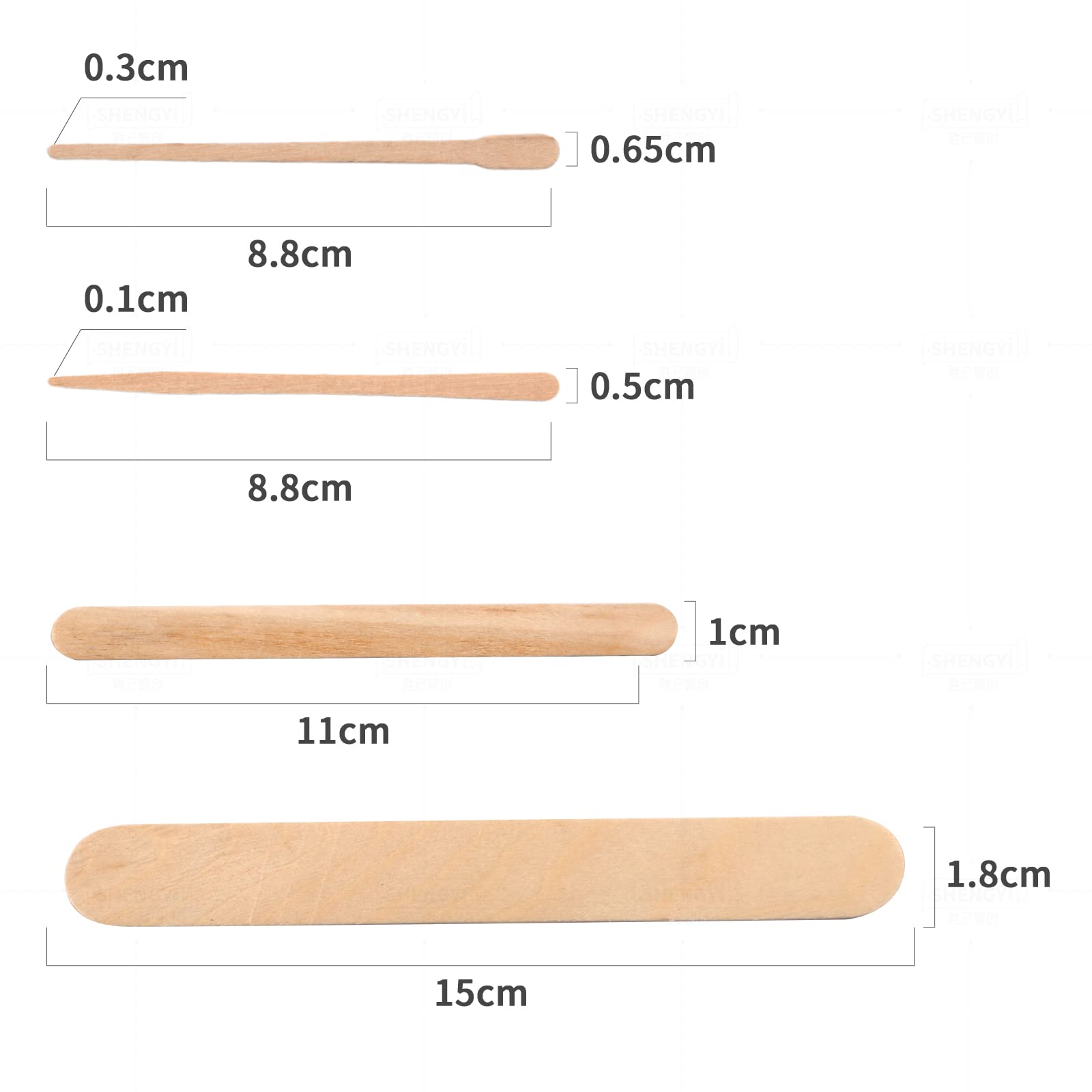 300 Pcs Wooden Wax Sticks 4 Styles Wood Waxing Spatulas Applicators Hair Removal S M L Sizes for Body Legs Facial or Wood Craft Sticks (300Pcs)