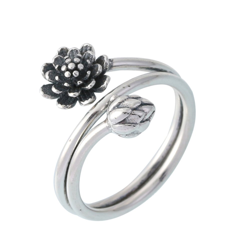 Helen de Lete Innovative Black Lotus Sterling Silver Open Ring