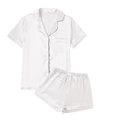 4Pcs Womens Satin Silky Pajama Sets Short Sleeve