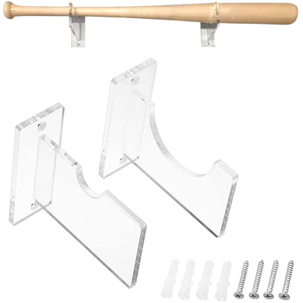 2 Pieces Baseball Bat Rack, Wall Mounted Baseball Bat, Baseball Bat Holder, Baseball Bat Brackets, Clear Acrylic Mount Horizontal Baseball Bat Display Stand, for Baseball Bat, Softball, Hockey Stick