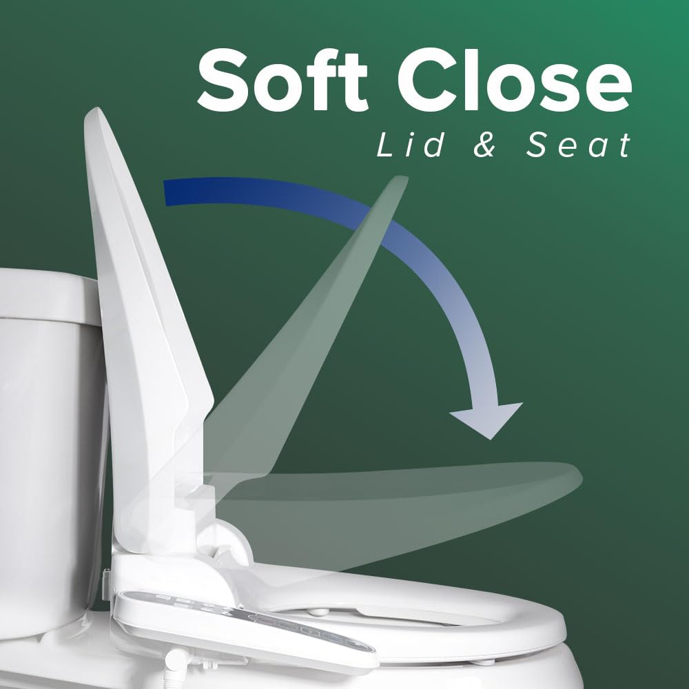 SmartBidet® SB-2000WE Electric Smart Bidet™ Toilet Seat with Heated Seat, Warm Air Dryer, Temperature Control Wash, and Control Panel, Elongated Seat