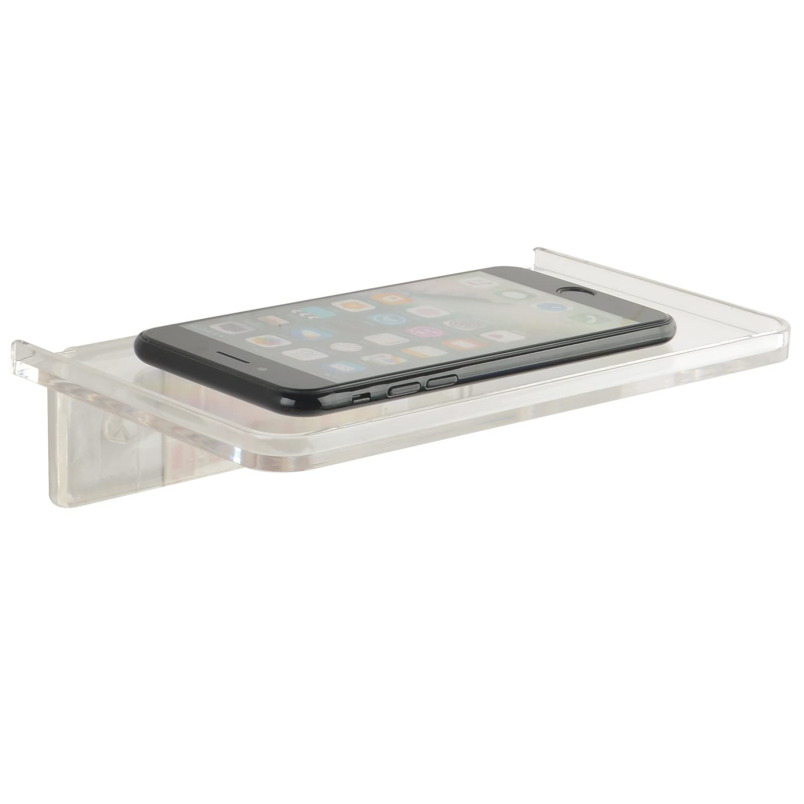Photo 1 of JDYOOMI Acrylic Floating Wall Shelf- Small Stick-on Wall Mounted Phone Shelf Holder Wipes Rack Smart Speaker Shelf for Bathroom,Kitchen,Toilet,Bedroom,Office - Translucent