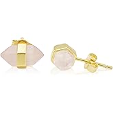MARMANUEL - Natural Stone Earrings, Classy Stud Earrings for Pierced Ears, Women’s Earrings Made of Durable Brass, Stylish 14kt 0.5 Microns Gold/Silver Plated Jewelry