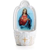 KOMI Porcelain Catholic Holy Water Font Sacred Heart of Jesus Holy Water Fonts for Entrance of Home Church Wall Hanging Decor Great Gift for First Communion Confirmation Housewarming