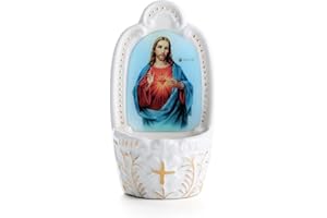 KOMI Porcelain Catholic Holy Water Font Sacred Heart of Jesus Holy Water Fonts for Entrance of Home Church Wall Hanging Decor Great Gift for First Communion Confirmation Housewarming