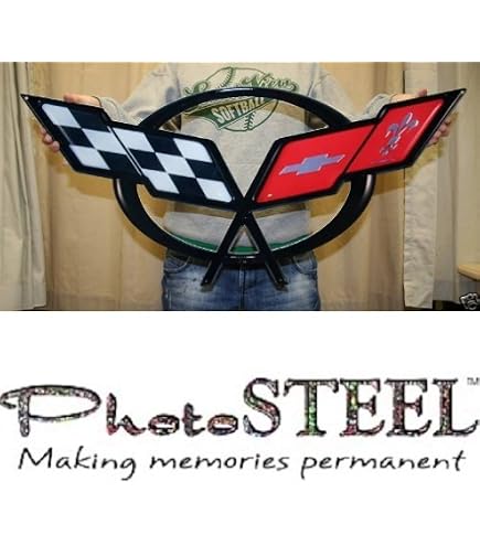 2005-2013 Corvette C6 Crossed Flags 18 x 7 Free Standing Heavy Gauge Metal Sign