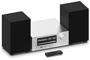 100W Bluetooth Stereo Shelf System, CD Player, FM Radio, Backlit LCD Display, USB, AUX, Compact Bookshelf Hi-Fi System for Home Entertainment | Oakcastle HiFi300