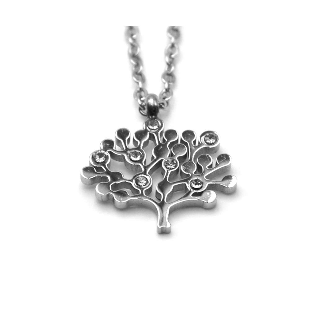 ClaroSchmcuk Stainless Steel Necklace Tree of Life in Silver with a Shiny Little Stone Approx. 45 cm + 5 cm