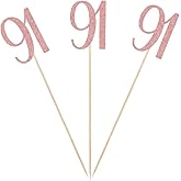 Rose Gold 91st Glitter Birthday Centerpiece Sticks, 12-Pack Number 91 Table Topper Anniversary Party Decorations