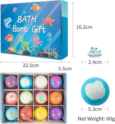 Ocean Toy Bath Salt Ball Sleeve Box Bath Bombs, 2026 New 12-Pack Bath Bombs with Surprise Spring Inside, Upgrade Easter Gifts Bubble Basket Stuffers Easter Egg Fillers