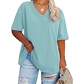 Women's Plus Size V Neck T Shirts Summer Half Sleeve Tees Casual Loose Fit Cotton Tunic Tops