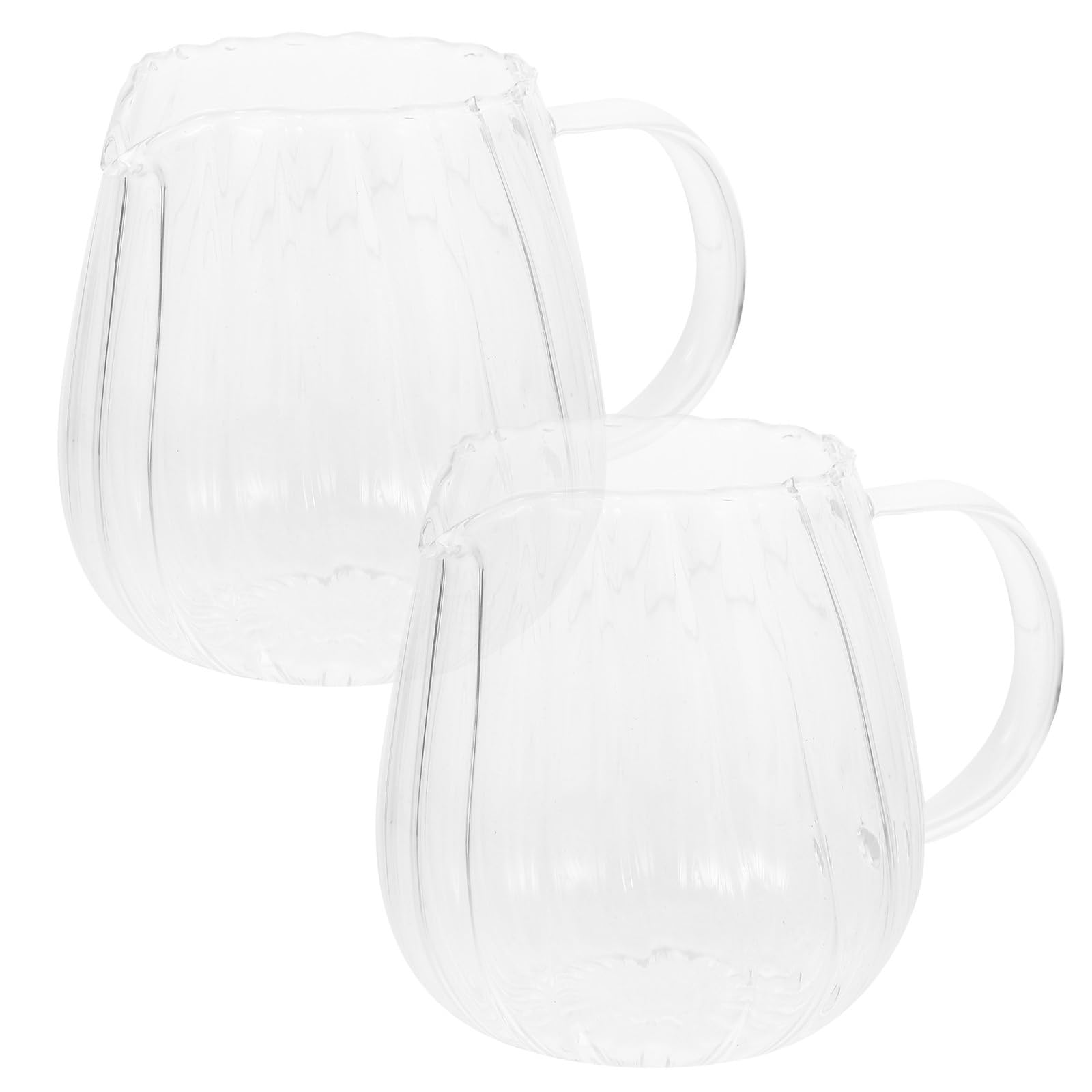 HEMOTON Striped Milk Jug Creamer Pitcher with Handle 12Oz Glass Milk Creamer for Home Tea Coffee Sauce Dispenser Non-Drip Spout