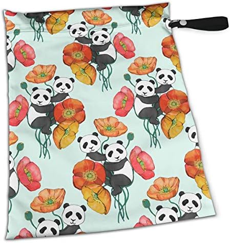 NIAOBUDAI Poppy and Pandas Baby Wet and Dry Cloth Diaper Bags, Nappy Organizer Bag, Multipurpose Travel Packing Organizer Bags for Swimsuit, Underwear, Washable & Reusable