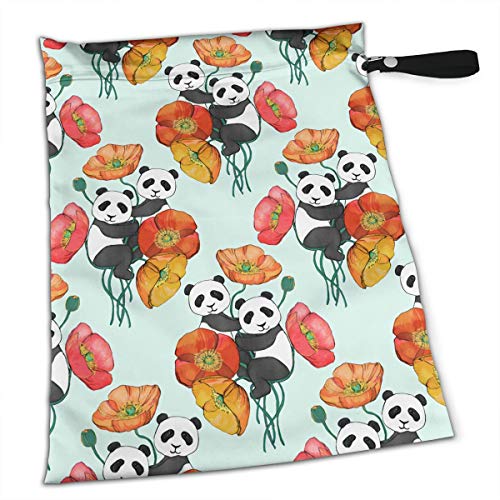NIAOBUDAI Poppy and Pandas Baby Wet and Dry Cloth Diaper Bags, Nappy Organizer Bag, Multipurpose Travel Packing Organizer Bags for Swimsuit, Underwear, Washable & Reusable