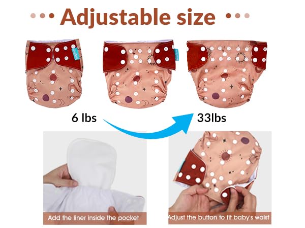 Smarbore Baby Cloth Diapers Set - 4 Pack with 4 Inserts & 1 Wet/Dry Separation Bag, Reusable Infant Toddler Nappy, Adjustable Pocket Diapers for Baby Boys and Girls (6-33 pounds, 0-3 Years)