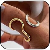 Lyfange Mixed Metal Two Tone Ring for Women Adjustable Chunky Thumb Rings Statement Gold Wave Ring Dainty Stainless Steel Non Tarnish Rings Unique Jewelry Gift