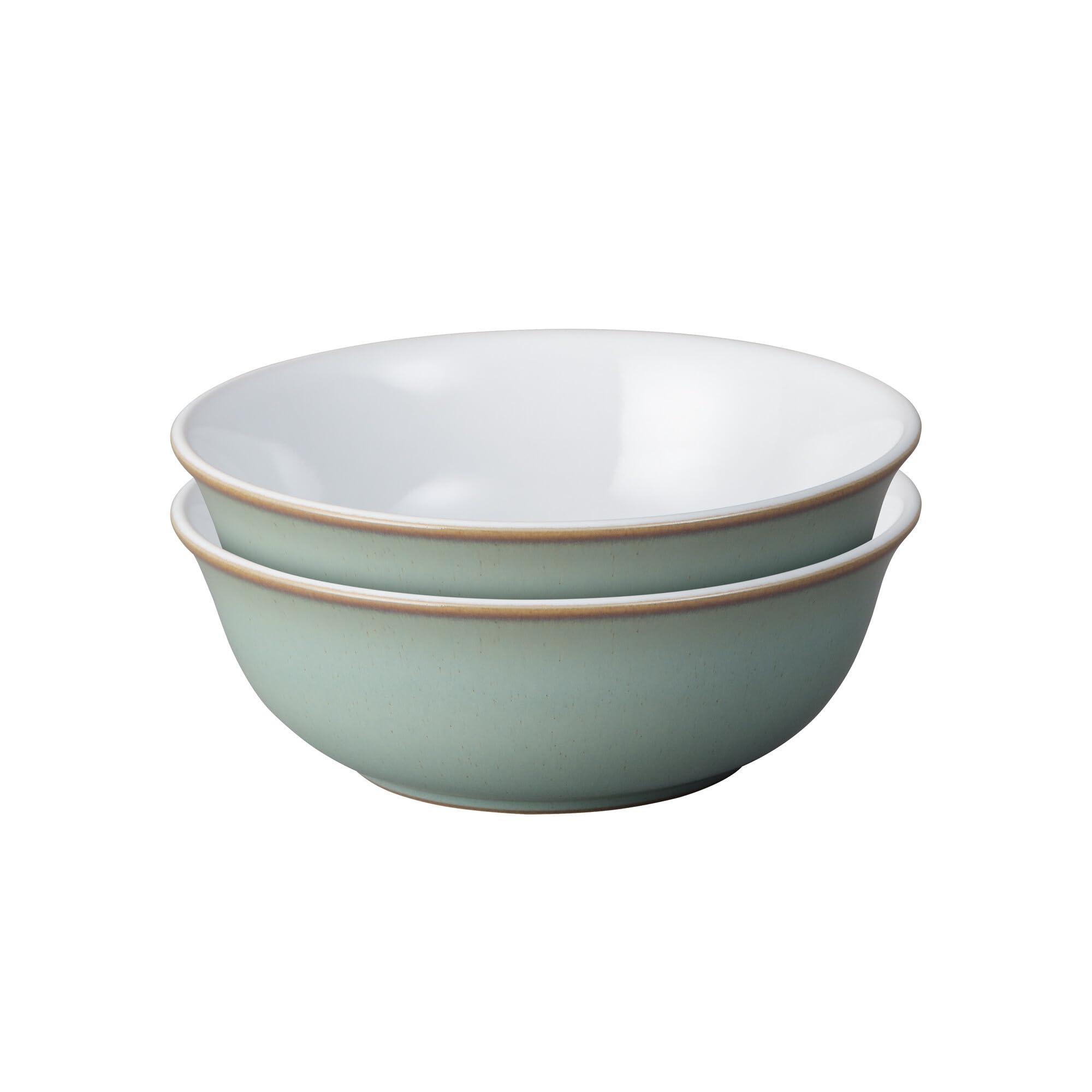 Denby - Regency Green Cereal Bowls Set of 2 - Dishwasher Microwave Safe Crockery 650ml 16.5cm - Green, White Ceramic Stoneware Tableware - Chip & Crack Resistant Soup Bowls