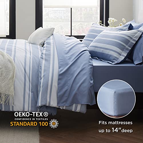 Bedsure Bed In A Bag Queen 7Piece Blue White Striped Bedding Comforter