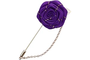 YOOESTORES82 YOOE Men Cloth Rose Flower with Gold Leaf Brooch. Red Blue Rose Floral Lapel Stick Handmade Boutonniere Pins for Suit,Lapel Pin Wedding Brooch