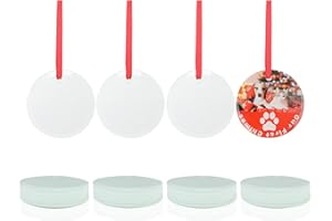 PYD Life 24 PCS Sublimation Ornament Blanks Glass 3 Inch Round Ornament with Red Ribbon for DIY Crafting Personalized Home Christmas Decor Bulk
