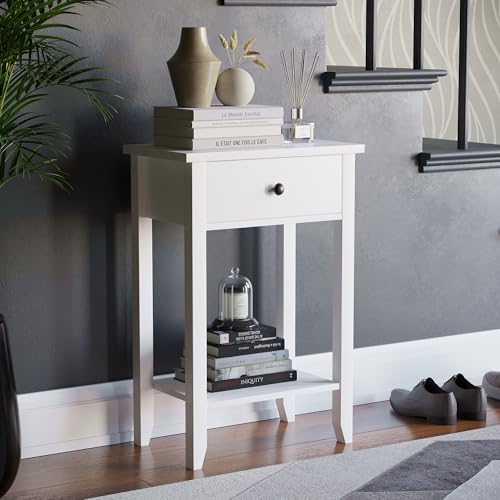 Vida Designs Windsor 1 Drawer Console Table | White | 74H x 50W x 30D cm | Includes Anti-Tip Kit | with Undershelf | Large Capacity Storage | Living Room Furniture