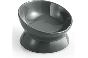 LoeJan Elevated Cat Food Bowl, 5 Oz Ceramic Raised and Tilted Water Bowl, Anti Vomiting and Protect Pets' Spines Dishes for Small Dog, Fat Faced Cat, Kitten (Gray, 1 Pack)