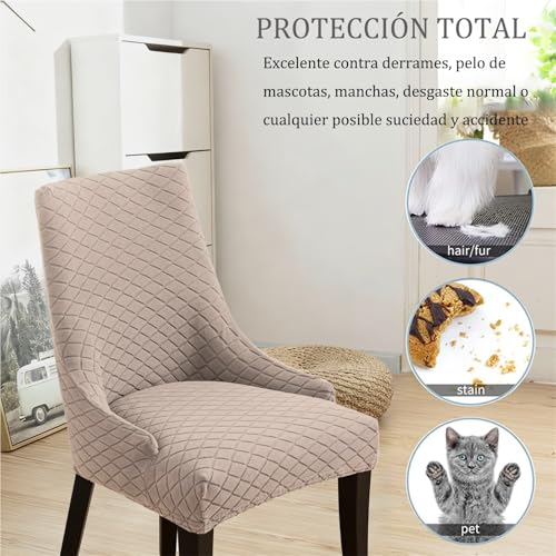 Fundas elásticas para sillas con Respaldo Fundas para Sillas de Comedor Fundas para sillas Laterales con Respaldo Protector para Sillas Tipo Sillón, Cubresillas para Cocina y Sala(Camel,4pcs)
