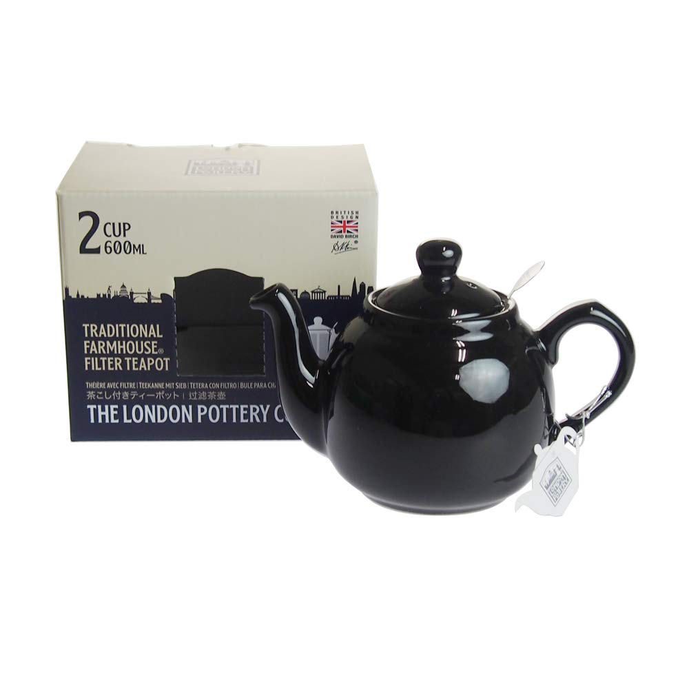 London Pottery Farmhouse Small Teapot with Infuser, Ceramic, Gloss Black, 2 Cup (600 ml)