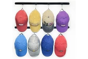 ETOWIFA Adhesive Hat Organizer Rack for Baseball Caps [Up to 24 Caps] Hat Hangers Holder Display for Wall, Over Door Closet, Room/College Dorm Storage - 2 Magic Strips with 8 Removable Hooks