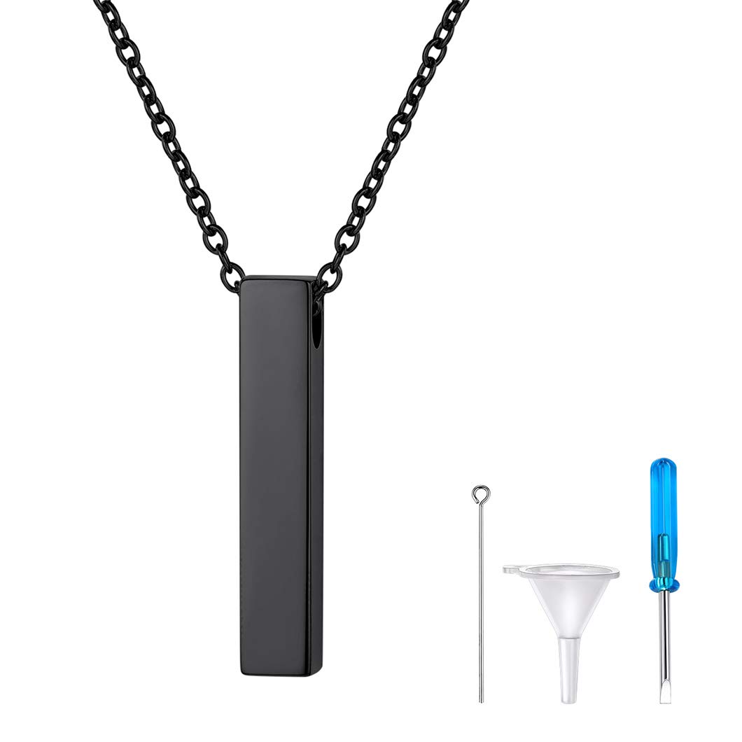 Richsteel Ashes Keepsake Pendant Necklace For Men Women Black Square Bar Cube Cremation Jewellery Father Ash