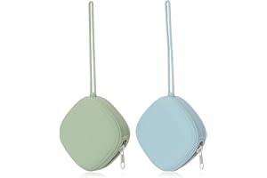 AULEGE Silicone Pacifier Holder Case, Baby Binky Silicone Cover Pouch, Silicone Pacifier Storage Case for Diaper Bag, 2 Pack (Sage, Ether)