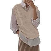 Women's V Neck Sweater Vest Oversized Sleeveless Loose Knit Tops Cable Sleeveless Sweater