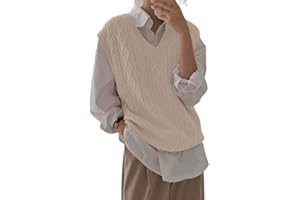 JULIET HOLY Women's V Neck Sweater Vest Oversized Sleeveless Loose Knit Tops Cable Sleeveless Sweater