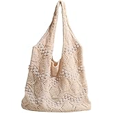Boho Crochet Beach Tote Shoulder Bag with Colored Beads | Colorful Aesthetic Hippie Knit Bag for Women