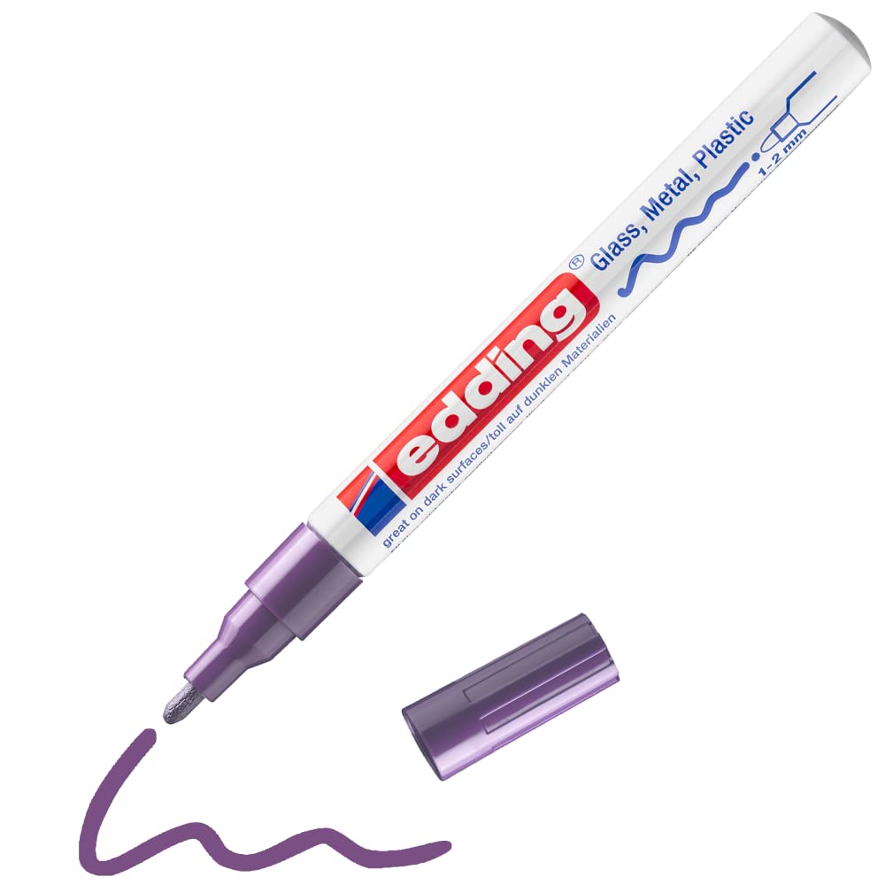 edding 751 gloss paint marker - violet - 1 paint marker - round nib 1-2 mm - paint pen for glass, pebbles, wood, plastic, paper - waterproof, high coverage