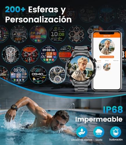 Reloj Inteligente Hombre con 800 mAh, Pantalla Táctil HD Grande de 1.7", Reloj Smart Militar con Luz LED, Función de Llamadas, IP68, 110+ Modos Deportivos Compatible con iOS/Android