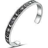 YWMAN Sun Moon Star Engraved Bangle Bracelet - Stainless Steel Celestial Cuff Bracelet - Gifts for Mom Daughter Sister Friends